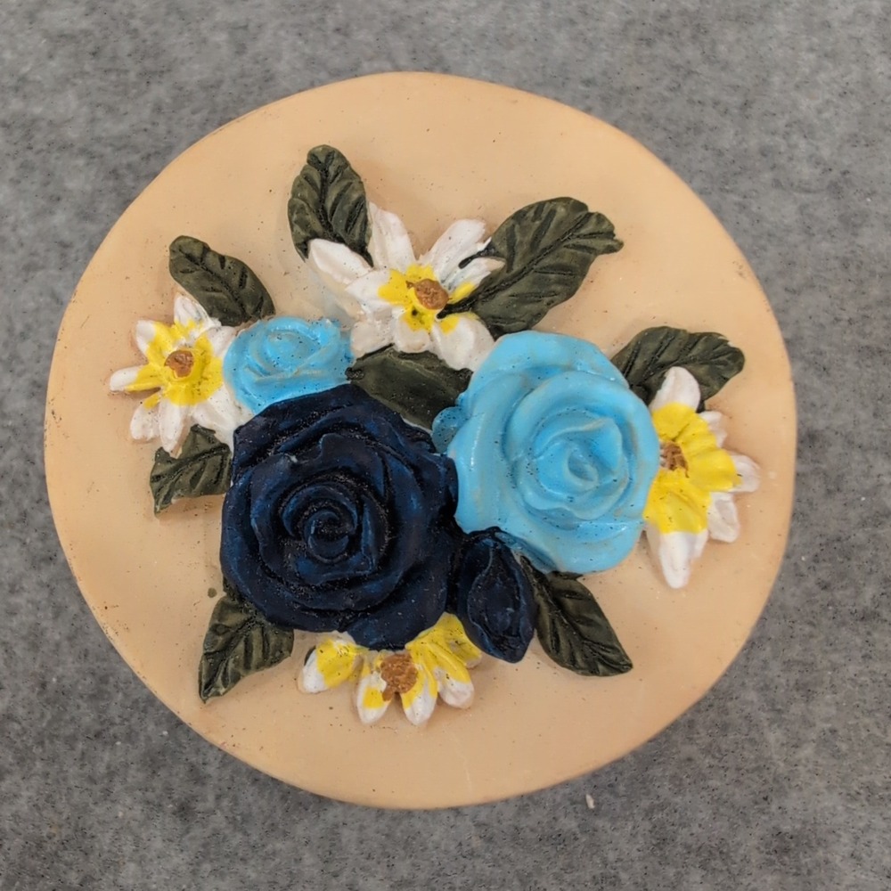 Round Decorative Trinket Box Floral Accent Keepsake‎ Jewelry Storage Container - Picture 3 of 5